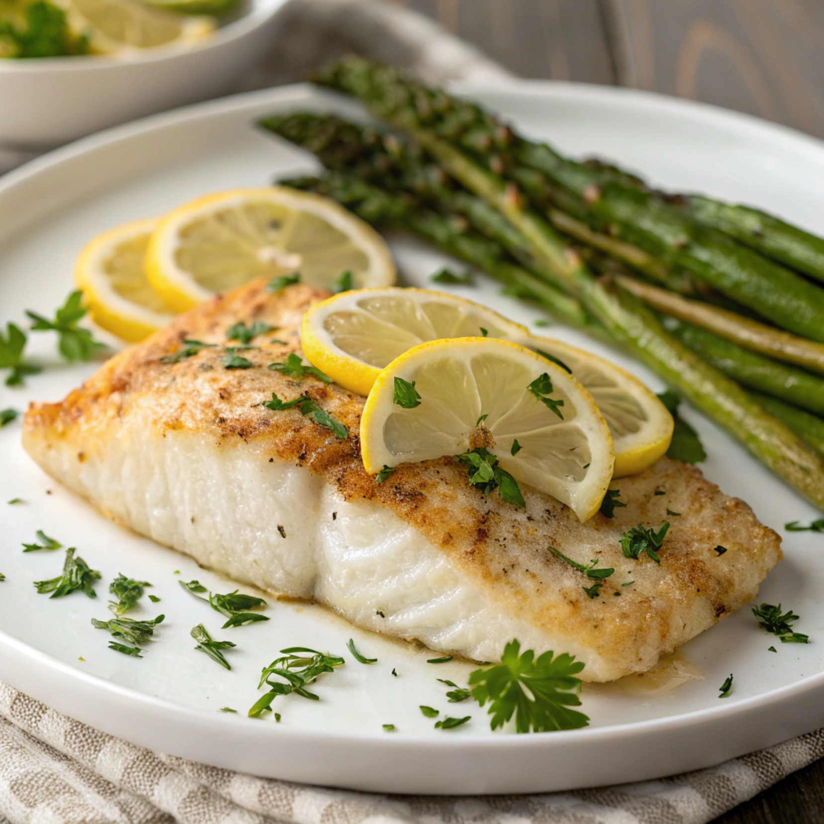 Baked rockfish recipe with lemon and asparagus