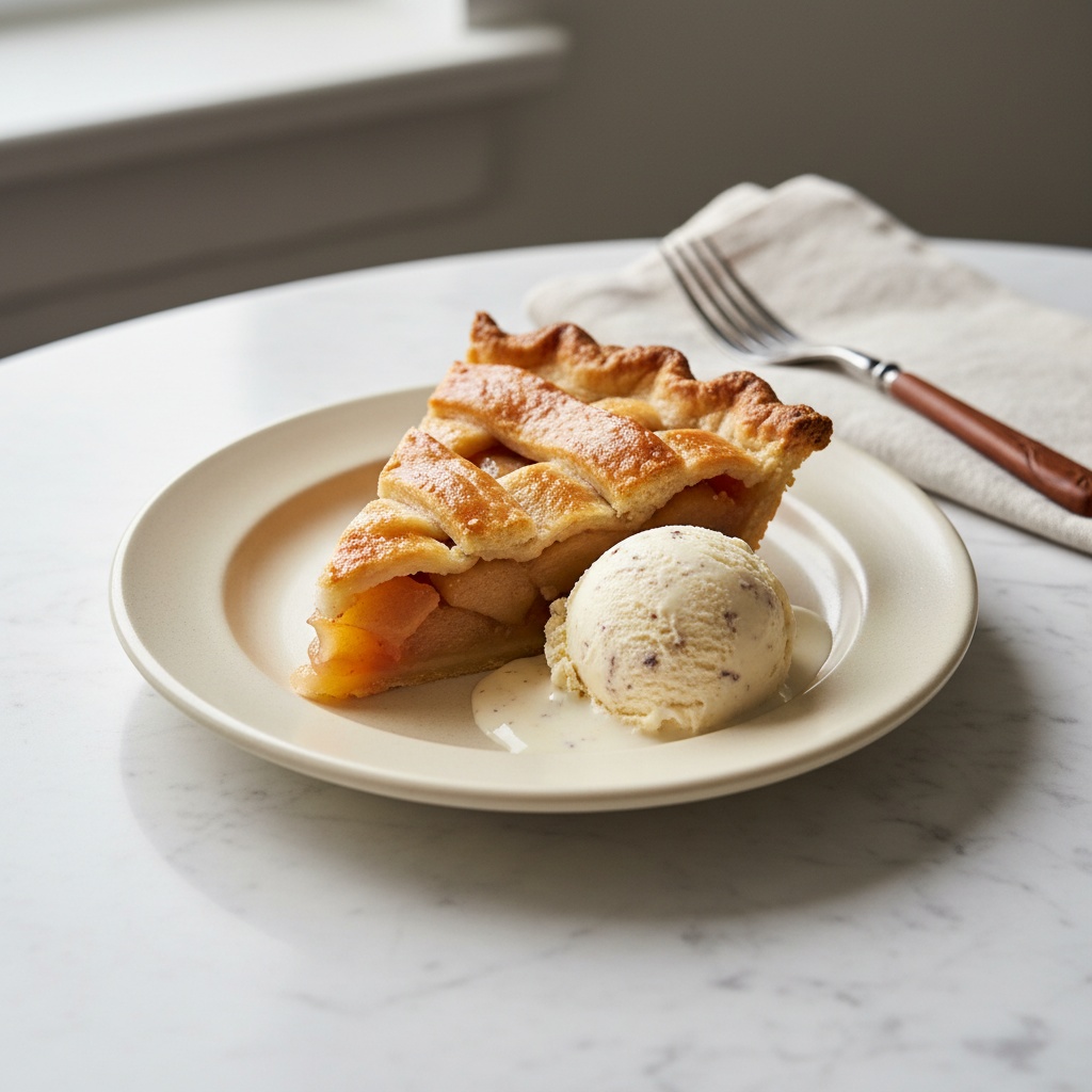 Classic Apple Pie Recipe Slice with Ice Cream Warm Classic Apple Pie Recipe slice with melting ice cream