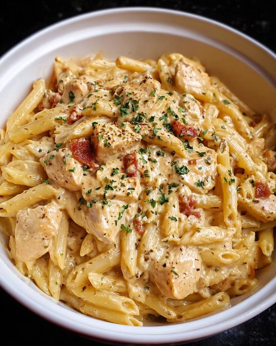 Creamy Cajun Chicken Pasta prepared in a crock pot, showcasing vibrant ingredients.