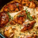 Delicious Crock Pot Ranch Chicken served with herbs and spices.