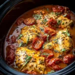 A delicious serving of Dump and Go Crockpot Marry Me Chicken with herbs and sauce.