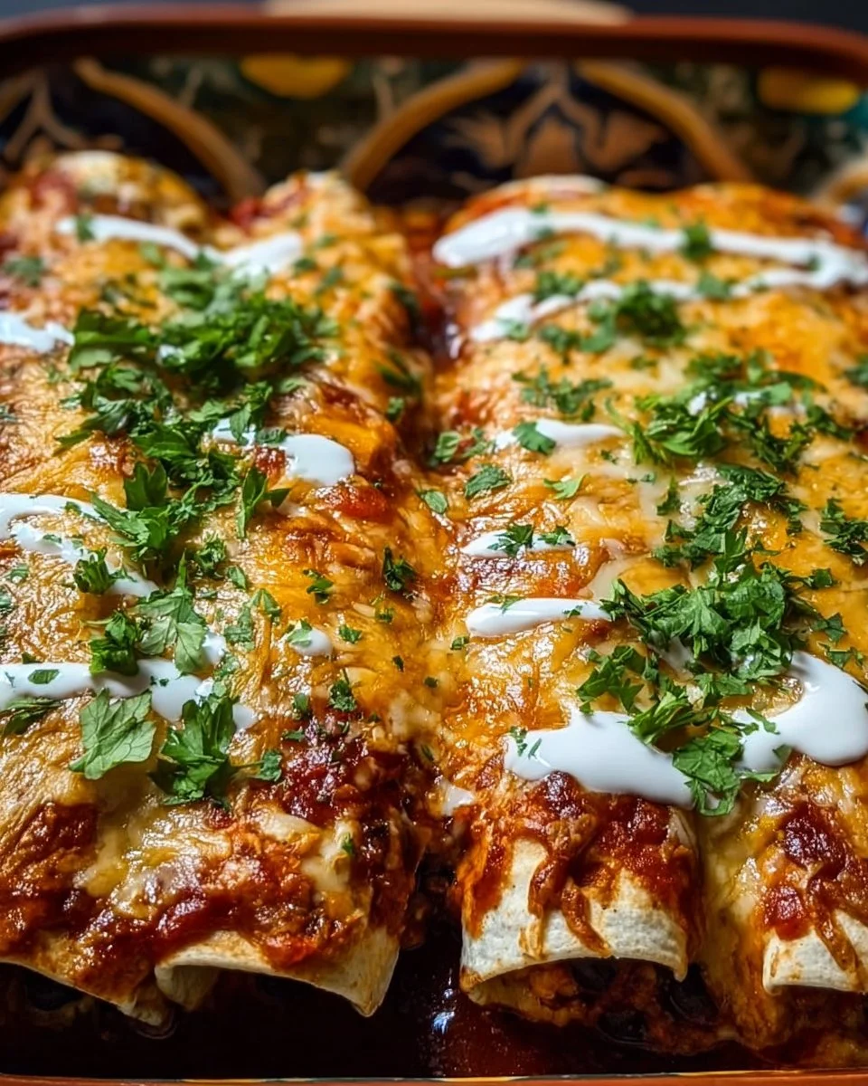 Ground Turkey Black Bean Enchiladas served on a plate with toppings
