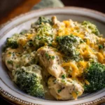 Delicious Crockpot Creamy Broccoli Cheddar Chicken in a slow cooker with broccoli and cheese